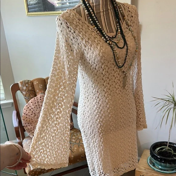 Cream Knit Dress- Vintage Free People - Picture 3 of 5